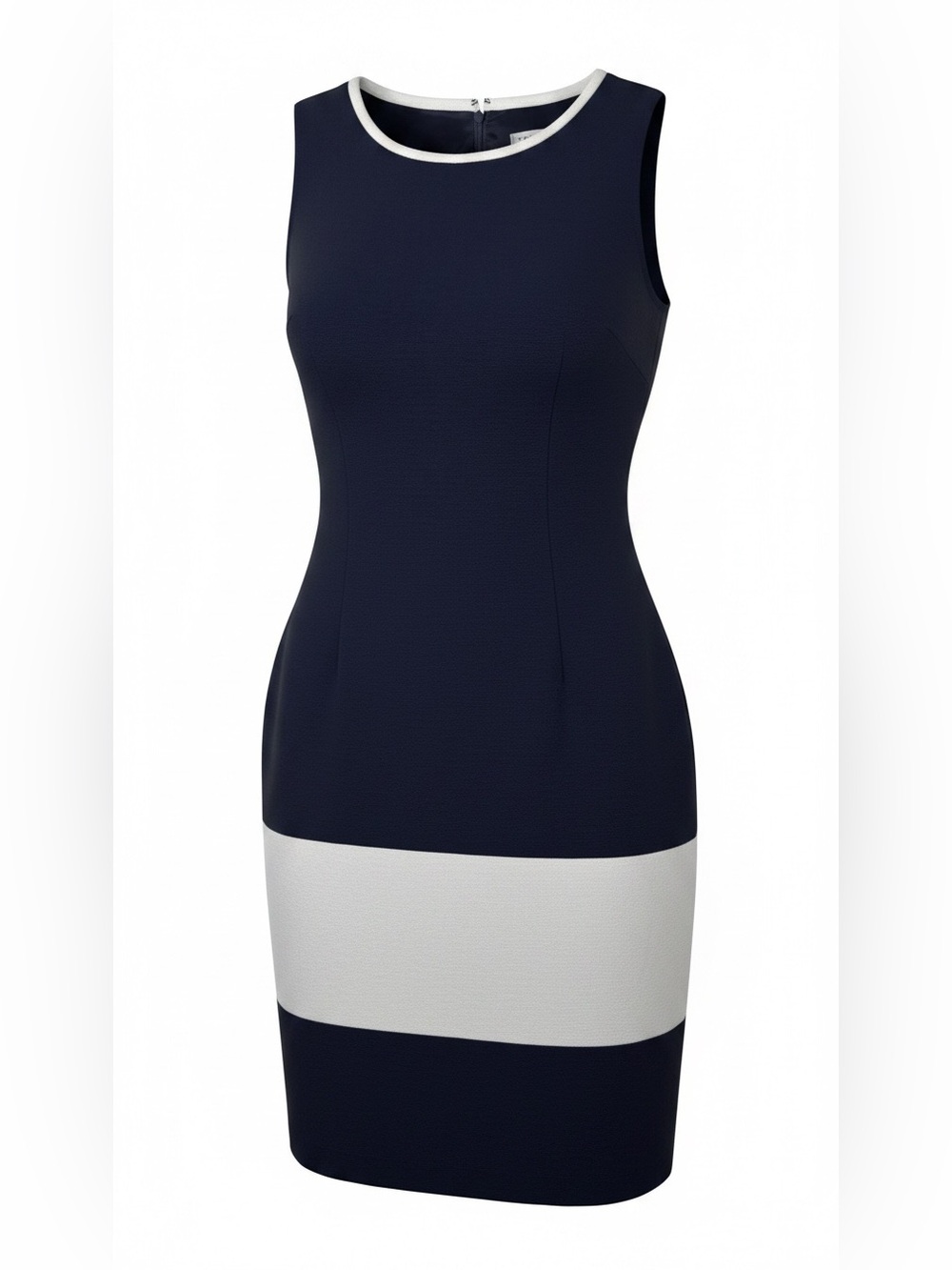 Trina Turk NWOT Navy Blue and White Colorblock  Sleeveless Shift Dress. Size 8. - Picture 3 of 15